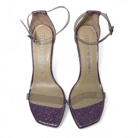 Stuart Weitzman Glitter Lilac High Heel PVC Sandal sz 8 NWOT - Picture 3 of 13